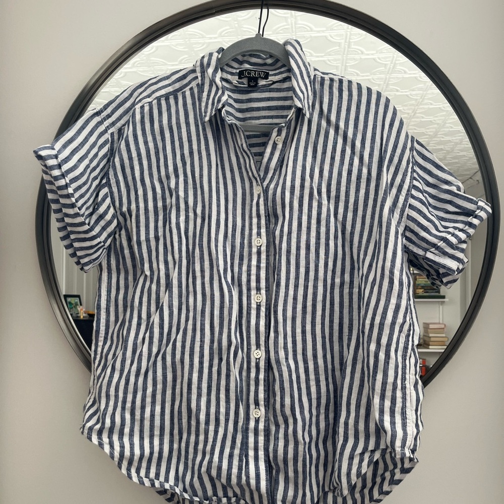 J. Crew Blue and White Striped Button-Down Shirt
